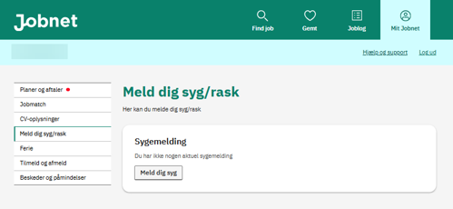 Screenshot af Meld dig syg/rask på det nye Jobnet