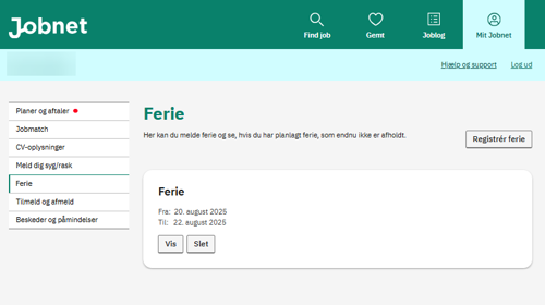 Screenshot af Ferie på det nye Jobnet