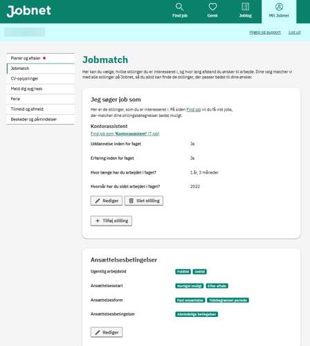 Screenshot af Jobmatch på det nye Jobnet